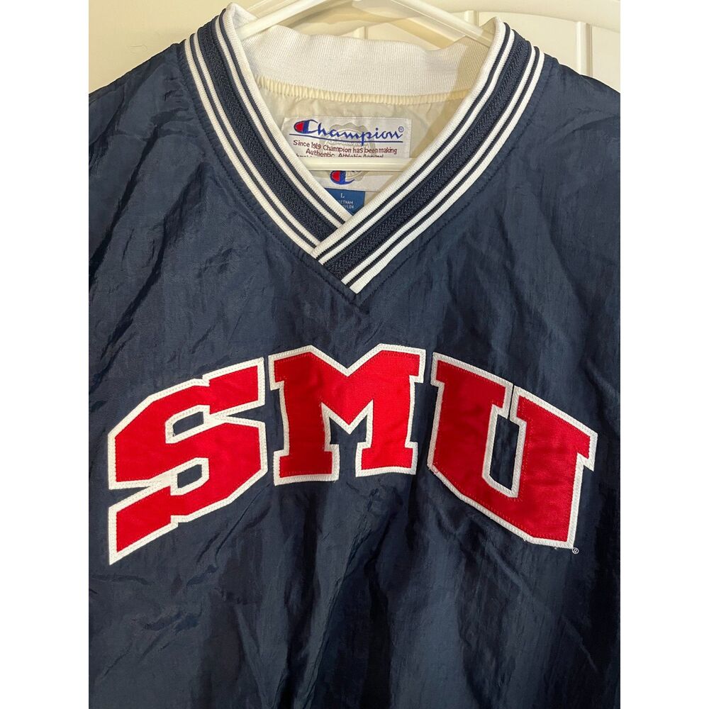 Vintage Champion SMU Mustangs Pullover Windbreaker Jacket Men's L Navy Y2K 90s